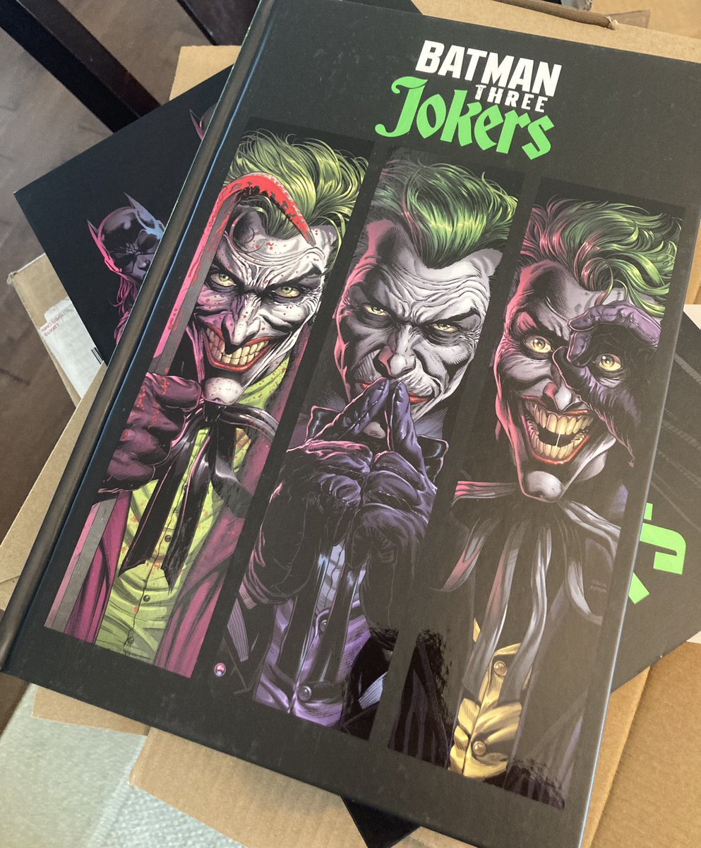 Just got my Absolute 3 Jokers, I had to share, took one out of the plastic😬., needed to take a look. This is so great, and a ton of extra stuff in there, so nice. Geoff Johns, @JasonFabok and me, @DCOfficial