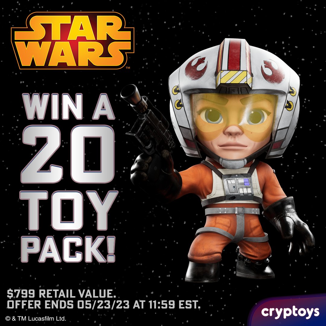 SWEEPSTAKES ALERT! We’ve felt the love and excitement around our upcoming #StarWars Cryptoys drop, and we want to show it back. We’re giving away a 20-Toy Pack and other great prizes to our fam.

To enter, visit bit.ly/StarWarsSweeps…, register your email and opt in. And yes,…