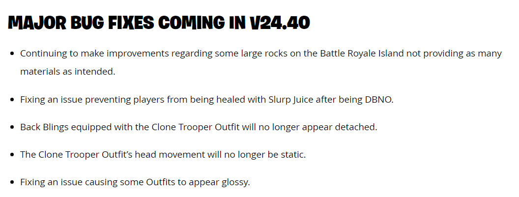 FireMonkey's tweet photo. As a reminder, these are the bug fixes you can expect to see with tomorrows v24.40 update

There doesn't appear to be any STW or Creative specific bugs listed that will be fixed with the update based on the trello

https://t.co/TWKUKlYQCq https://t.co/Mw7fjDVEXb