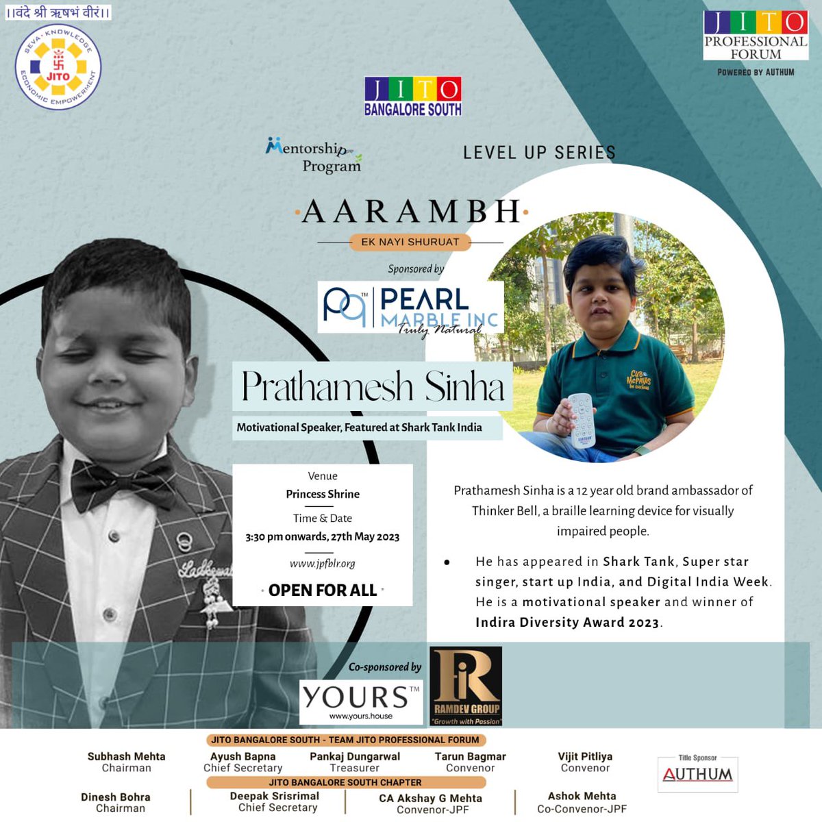 PrathameshSinh4's tweet photo. JITO Professional Forum Banglore,Date-May  27th May 2023,@ Princess Shrine Palace Ground. Register now - https://t.co/9pHV4oKRPW https://t.co/baK5rKnZ1A