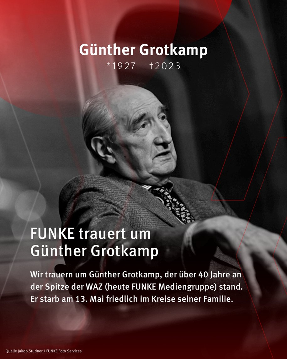 FUNKE trauert um Günther Grotkamp, der am 13. Mai 2023, nach langer Krankheit im Alter von 96 Jahren verstorben ist. Genau an dem Tag, an dem FUNKE und „seine“ WAZ ihren 75. Geburtstag feierte. Der Medienmanager prägte das Unternehmen maßgeblich. bit.ly/3pJqift