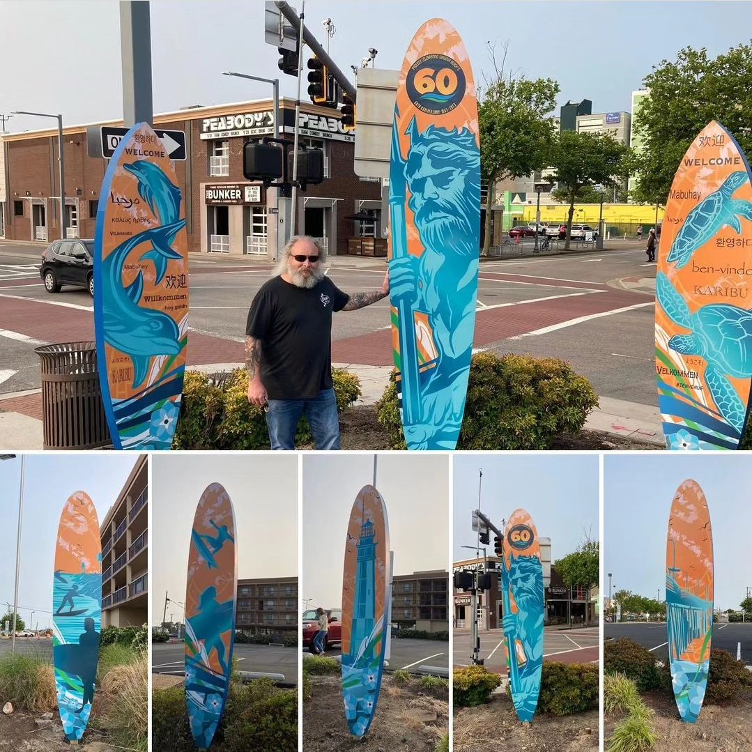 Local artist Joey Zarilli's <a href="/CityofVaBeach/">Virginia Beach</a> 60th anniversary surfboard art wraps were just recently installed by Signs of Success, Inc. at the corner of 21st Street and Pacific Avenue! 🎨 🏄‍♀️

#vbarts #vbpublicart