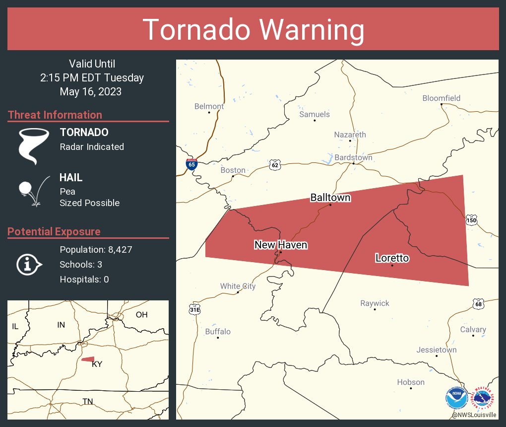 NWS Louisville on Twitter "Tornado Warning including New Haven KY, Loretto KY and New Hope KY