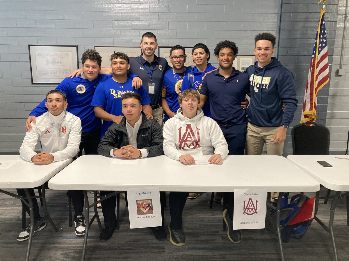 Congrats to the following seniors on signing to continue their athletic and academic careers at the next level

<a href="/JadenCorrea23/">jadennn✨</a> - Nebraska 
<a href="/MerrillsJaiden/">Jaiden Merrills</a> - Saint Ambrose 
<a href="/angelna13915290/">angel najera</a> - Morton College
<a href="/charlielazo13/">Charlie Lazo</a> - Alabama A&amp;M
<a href="/Josiah91028637/">Josiah Dudenhofer</a> - Bethel (MN)