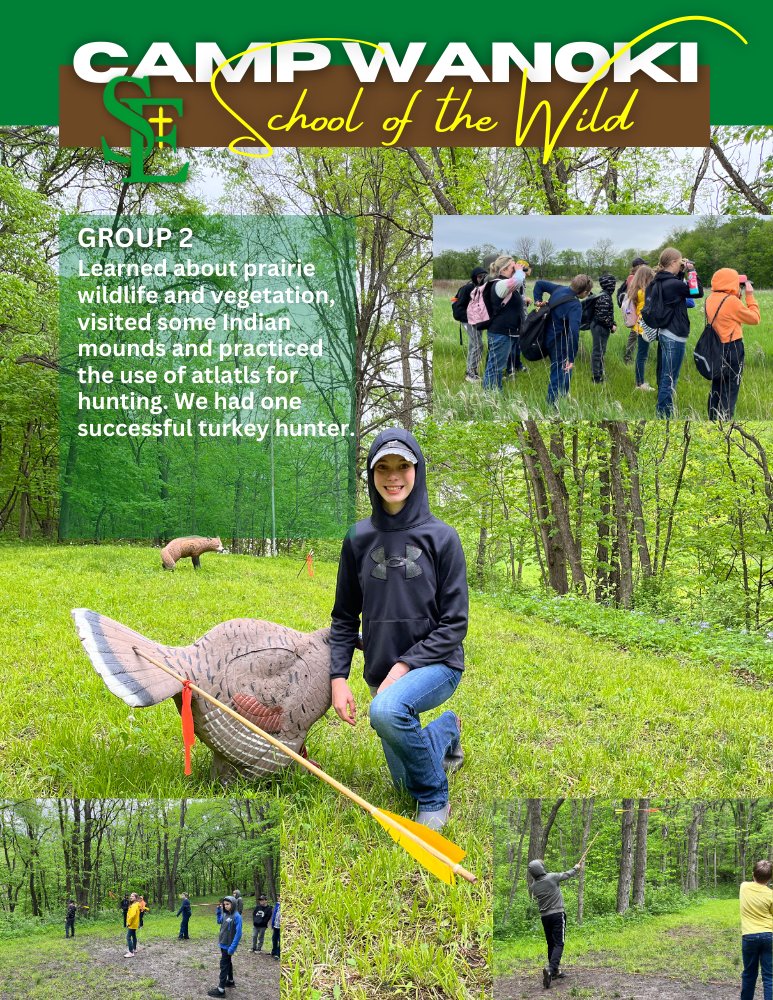 SEGaels's tweet photo. 6th Graders are experiencing Camp WaNoKi - School of the Wild all week!
.
.
.
#lifeskills #campwanoki #prairiewildlife #vegetation #indianmounds #hunting #stedmondcatholicschool #schoolofthewild https://t.co/IyiRcuGibb