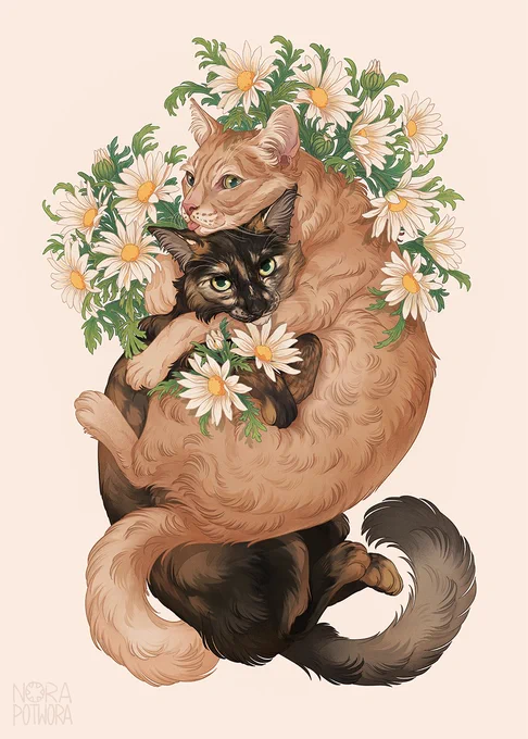 A decorative floral pet illustration of an extremely cute Harry and Daisy, that I had pleasure to create for Ashley.