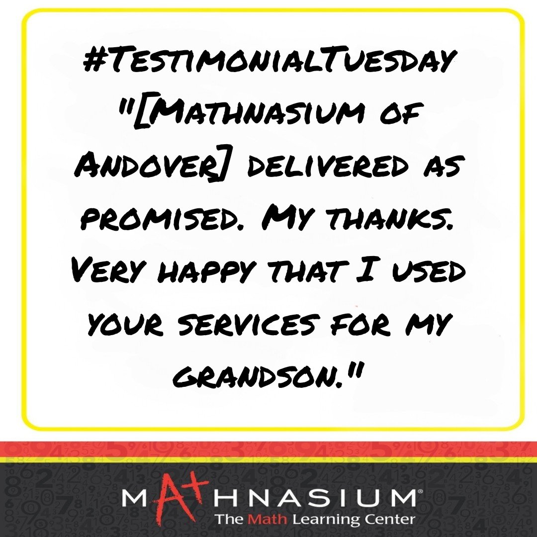 A testimonial, from the grandparent of a Mathnasium of Andover student:

Contact us for your child’s FREE trial session today, and discover more about our fun summer programs! 🏖🌞🤩

#testimonialtuesday #fivestarrating🌟🌟🌟🌟🌟  #greatreview #summermath #summerlearningloss