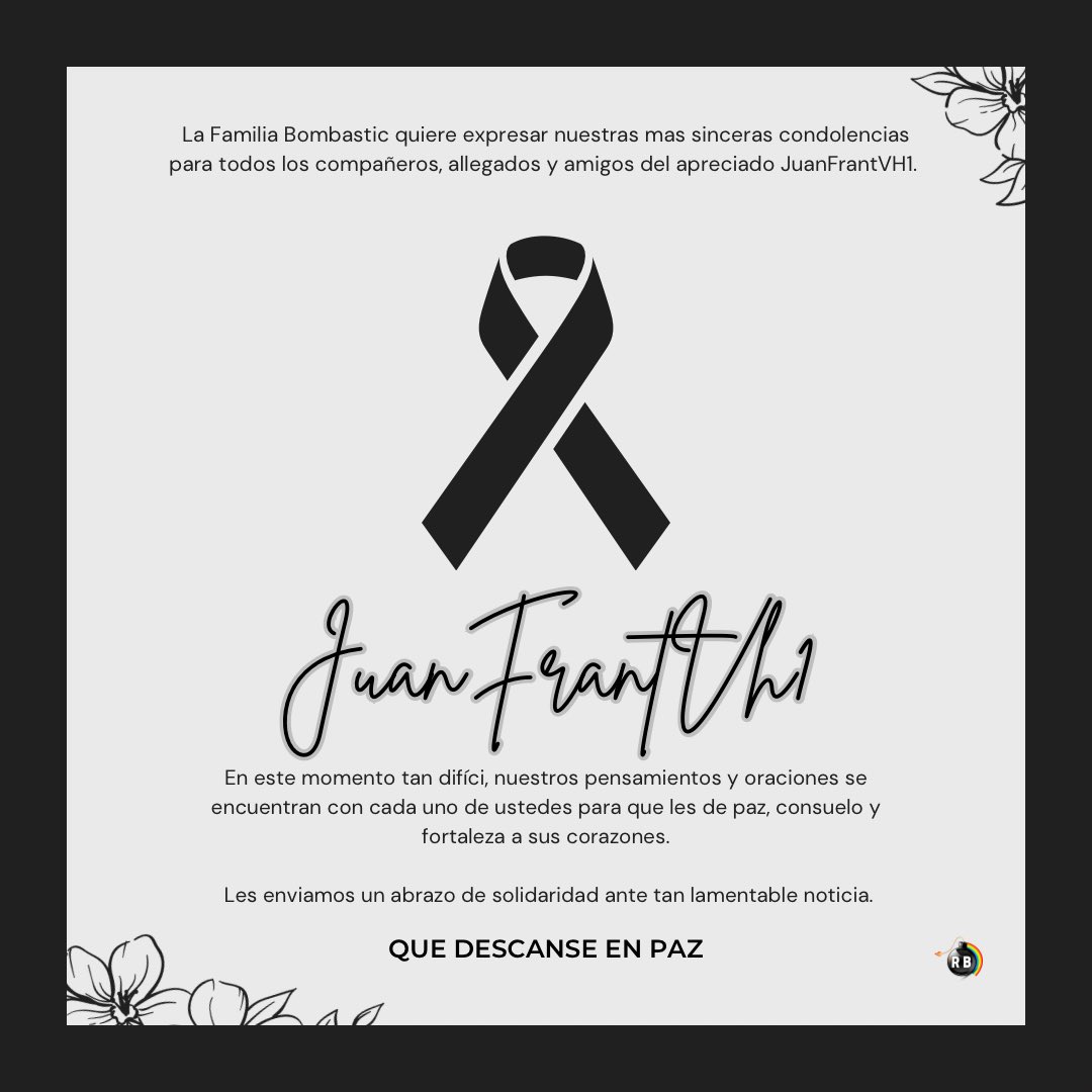 ⚫ En la familia de RadioBombastic nos unimos al duelo de la comunidad por el fallecimiento de <a href="/JuanFrantvh1/">Juantvh/Juanfrantvh 🇻🇪</a>, creador, fundador de HabboNeros y staff de Djs Factory. 

Los acompañamos y esperamos de todo corazón, encuentren paz y consuelo en este momento tan triste. 

Q.E.P.D🤍