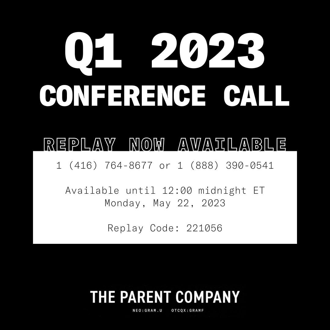 The Parent Company's Q1 2023 Conference Call took place on Monday, May 15 at 6pm ET. You can now access the replay until Monday, May 22 at midnight ET. app.webinar.net/p3JQO6D0w8e $GRAMF $GRAM