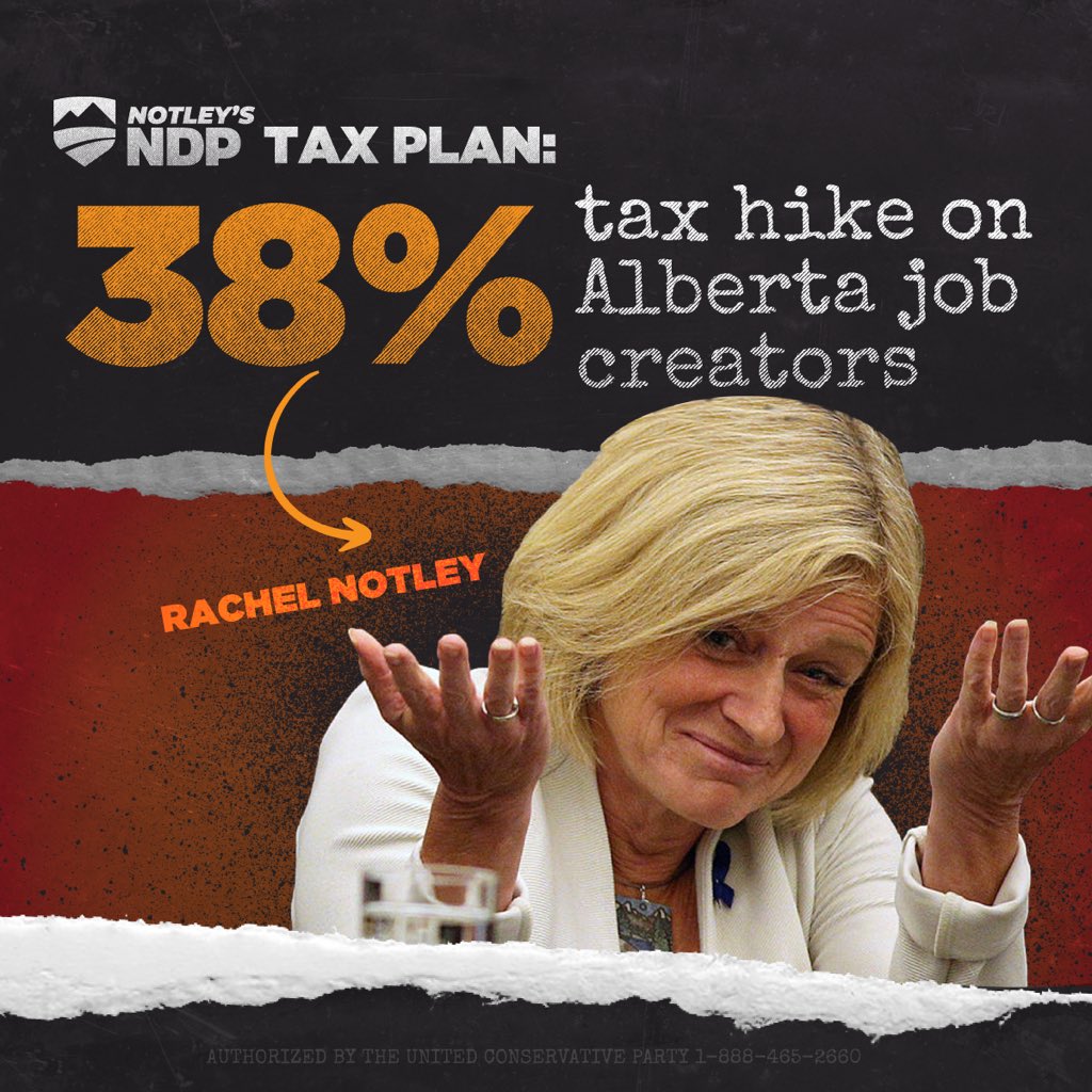 NDPLieDetector's tweet image. 🚨 BREAKING 🚨

Rachel Notley is promising to impose a 38% tax hike on Alberta businesses and job creators!

Notley is going to chase away investment, kill jobs and depress our entire economy AGAIN if we let her.

Is your job safe?

#ableg #abvote