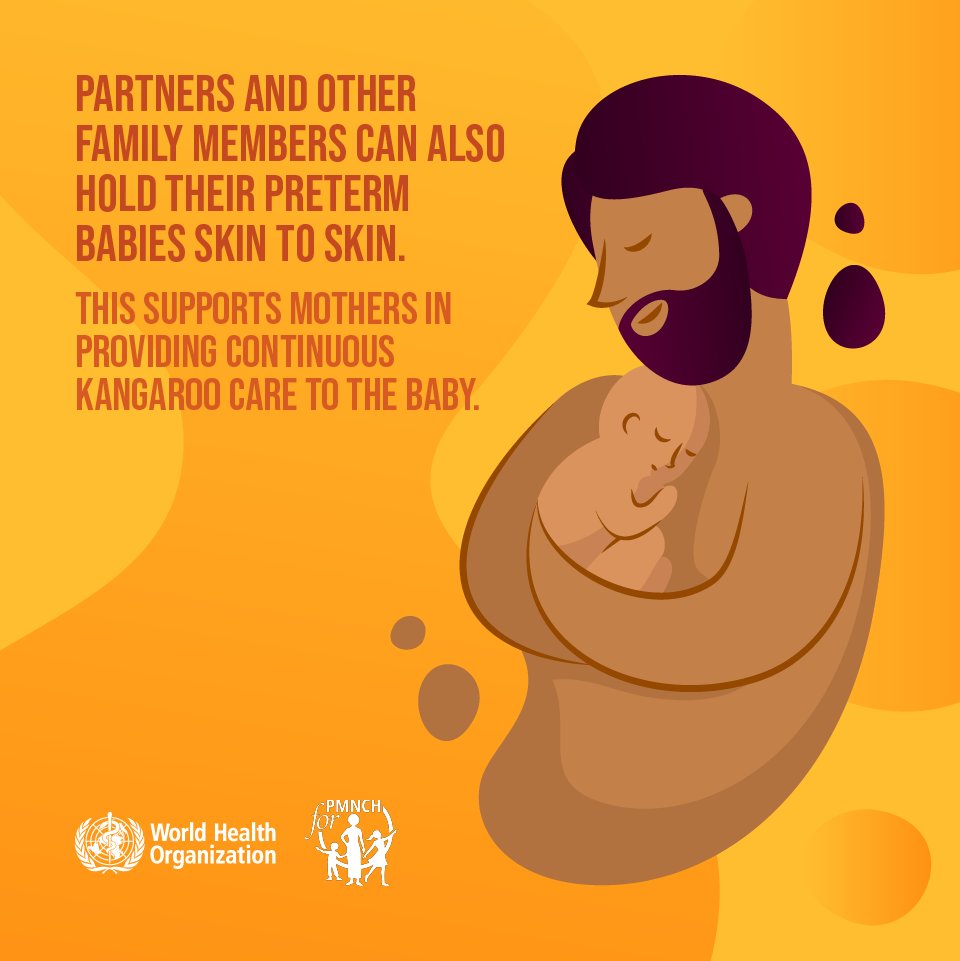 WHO's tweet photo. Partners and family members have an important role to play in caring for their small or preterm baby.

They can also provide kangaroo mother care when the mother needs rest and recovery https://t.co/ezrLzSPuIA https://t.co/Gpa3B3MlJ5