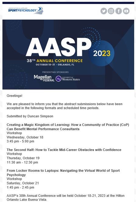 SportPsychDunc's tweet image. Really excited I get to present with some of my favorite people @AASPTweets in Orlando this year @TOPPSTIP @_christiansmith @Ashwin_J_Patel @docyoungy