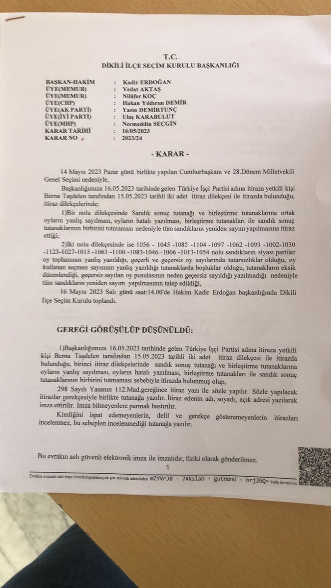 tipizmiril's tweet photo. İzmir ilçe seçim kurullarına usulsüzlüklere dair itirazlarımız incelenmeksizin reddediliyor.Dilekçelerin ekinde imzalı tutanaklar olmasına rağmen  “delilsiz/gerekçesiz” olduğu iddiasıyla reddedildi.
Bu kararlara karşı İzmir il seçim kuruluna itiraz edeceğiz.
#oylaryenidensayılsın https://t.co/mKSyGEytu7