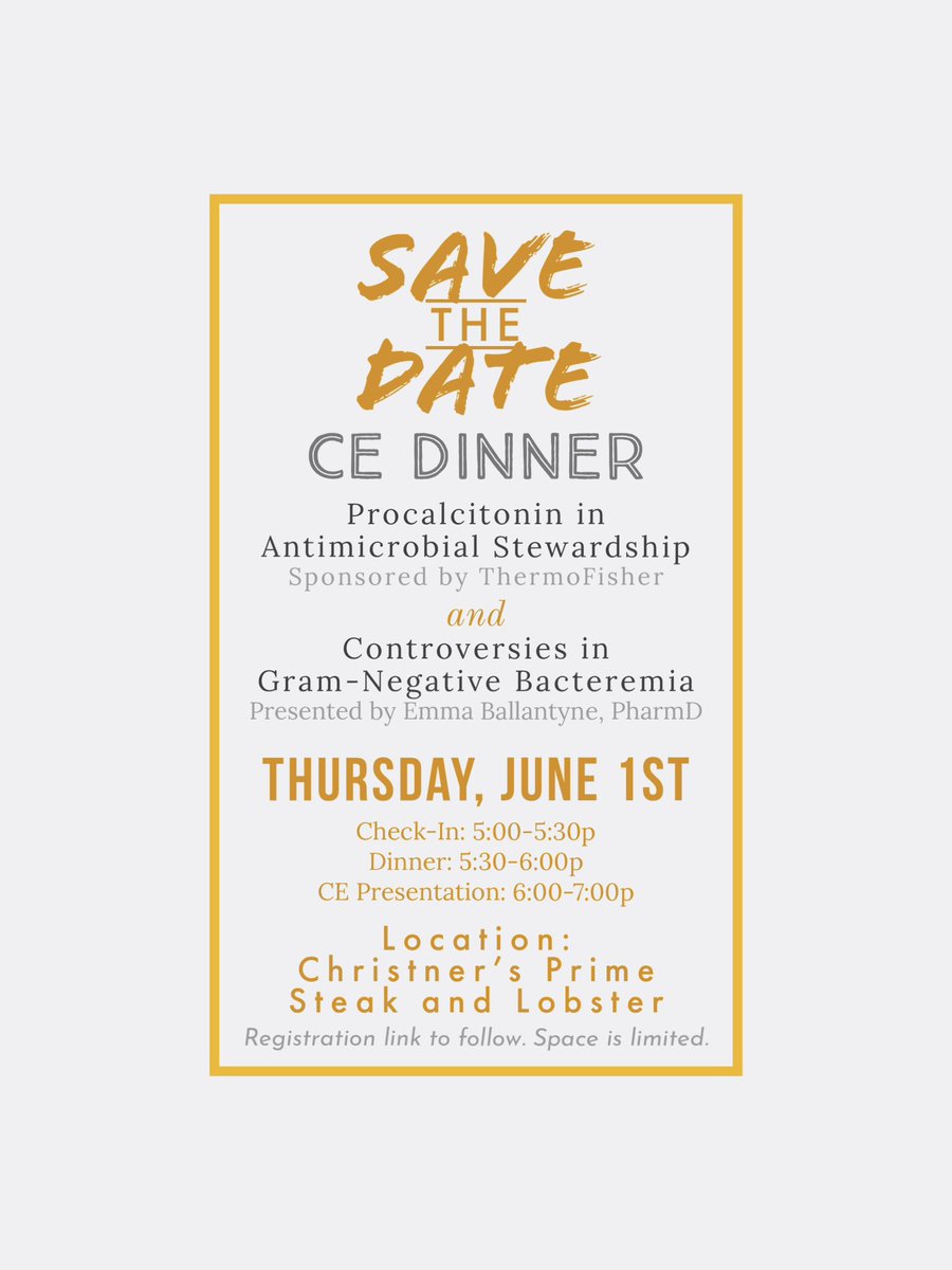 CFSHPOfficial's tweet photo. Join us for our upcoming CE Dinner Event, sponsored by ThermoFisher! Stay tuned for the official registration link. 
👉Free for CFSHP Members! https://t.co/KikZkJnTgM