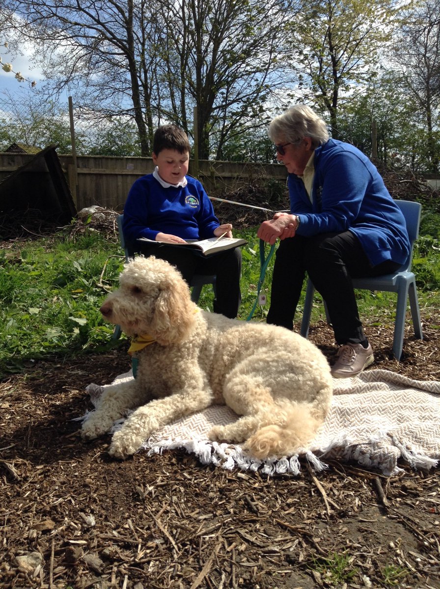 EBCEAcademyY34A's tweet photo. What a lovely afternoon for a spot of reading with Ruby the Reading Dog and Mrs Powell. How super to enjoy the sunshine with a book #loveofreading https://t.co/2zfsk8SAbJ