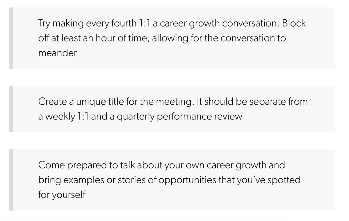 firstround's tweet photo. One of the simplest ways a manager can get a pulse check on their direct reports’ career goals is to create the space to talk about professional growth in 1:1s.

@clarissa_shen offers a few tips here ⬇️

More advice on proactively managing high-performers: https://t.co/Yr2Q18Dbwq https://t.co/urU5R5IPfI