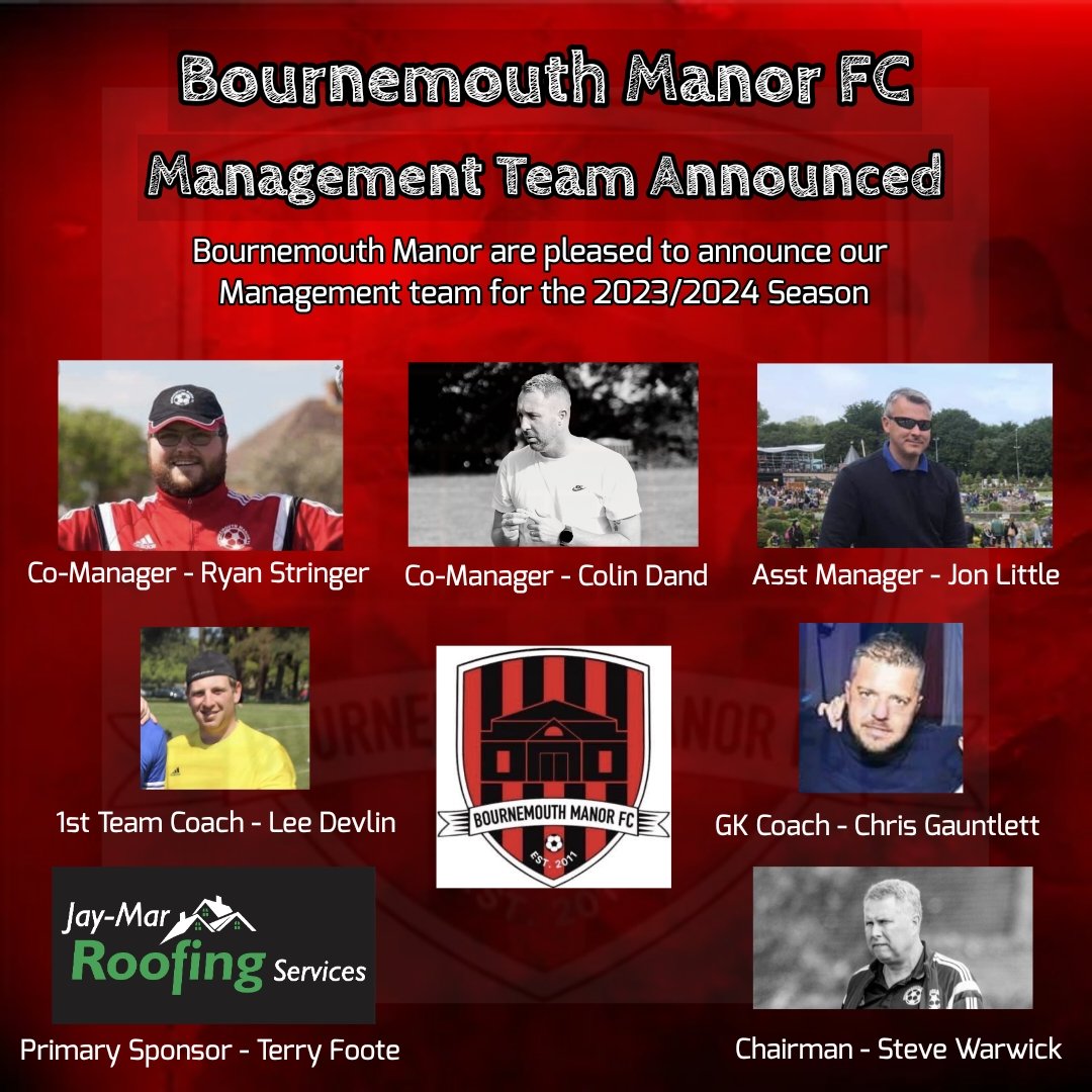 bmouthmanorfc's tweet image. We pleased to announce our new management team for our return to Saturday football within the Dorset League 2023/2024

#weareback #management #managementteam #football #return #UTM🔴⚫