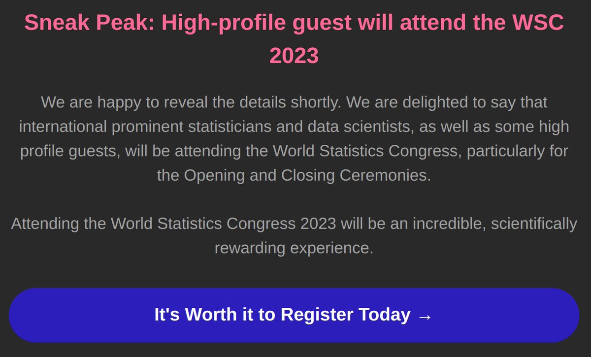 Every time I get an email from this conference my fear that I have fallen for some kind of scam is renewed - their promotional emails contain some of the weirdest clickbaity stuff I've ever seen for a professional event; "high-profile guest but we're not saying who!!!" lol what