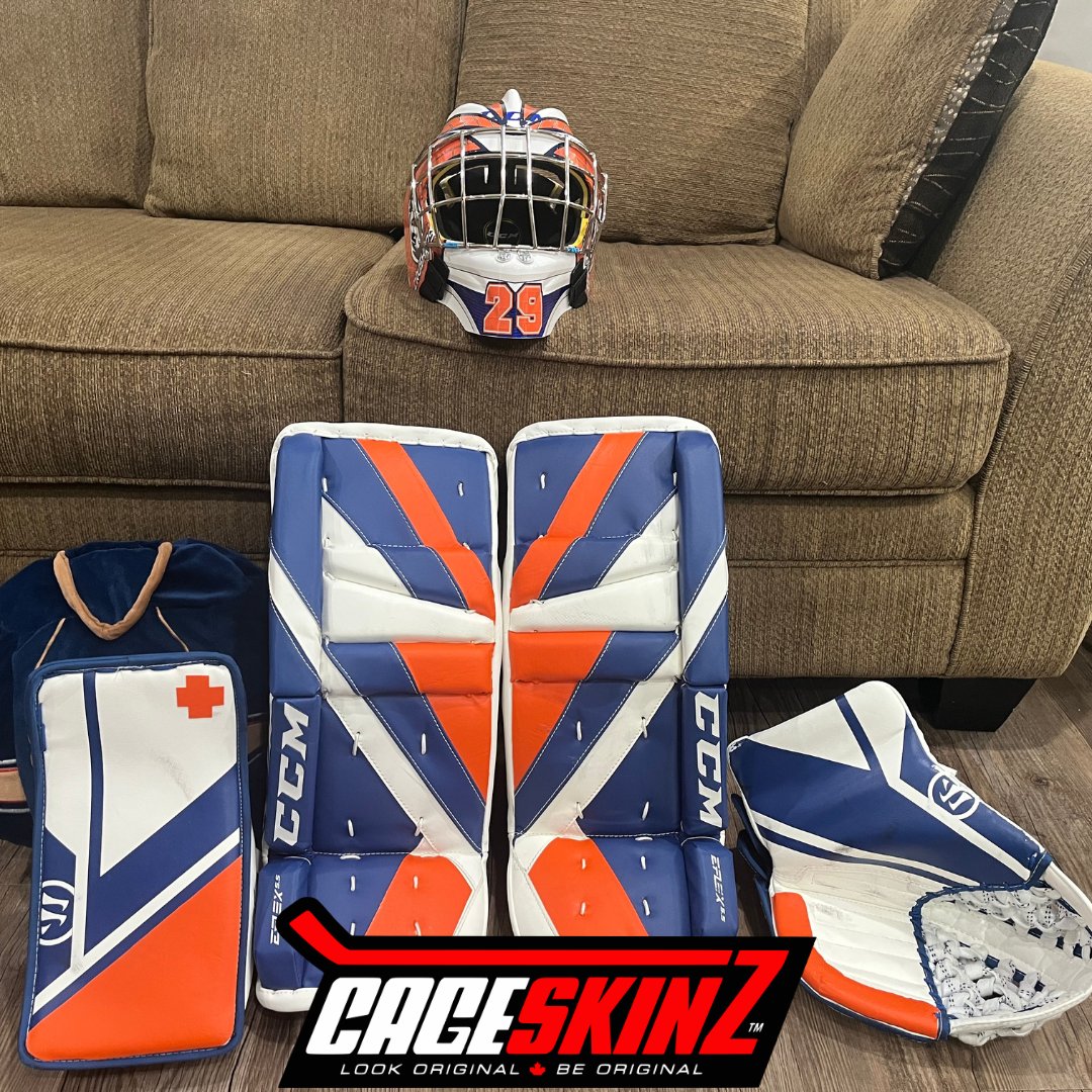 Some orange #PadSkinz to compliment a matching #Cageskinz
#hockey
#goalie
#hockeygear