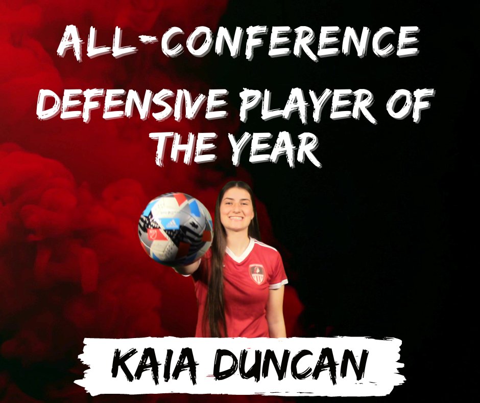 KAIA DUNCAN was selected as All-Conference Defensive Player of the Year! Kaia had 1 goal, 2 assists, and helped with five shutouts and only three goals allowed in conference play!