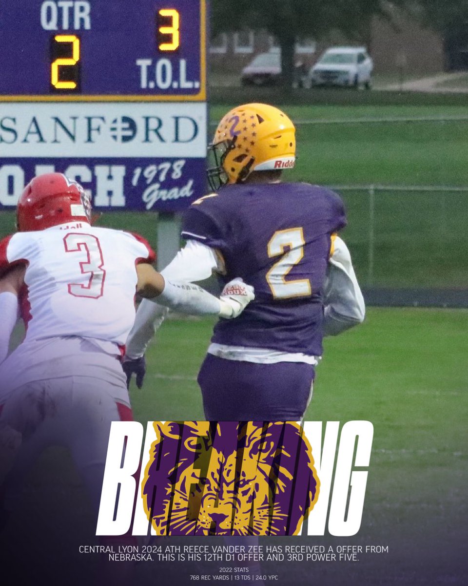 𝘽𝙍𝙀𝘼𝙆𝙄𝙉𝙂

Central Lyon 2024 ATH Reece Vander Zee receives a offer from Nebraska 🔥

His 3rd Power Five offer and 12th D1 offer.