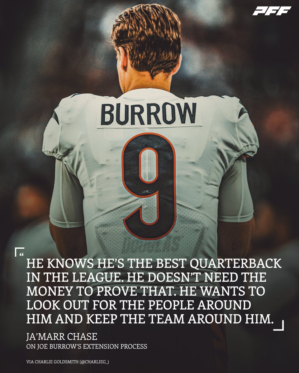 PFF's tweet photo. Joe Burrow wants to keep the Bengals core together 👏 https://t.co/JOVtsf6RqP