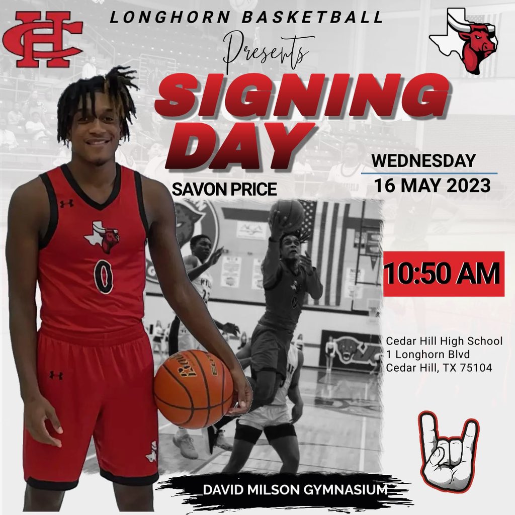 chhsbbasketball's tweet photo. Savon Price will be Signing tomorrow at 10:50 AM in the David Milson Gymnasium @RecruitTheHill1 @CHLonghorns https://t.co/XUPIXrUUlI