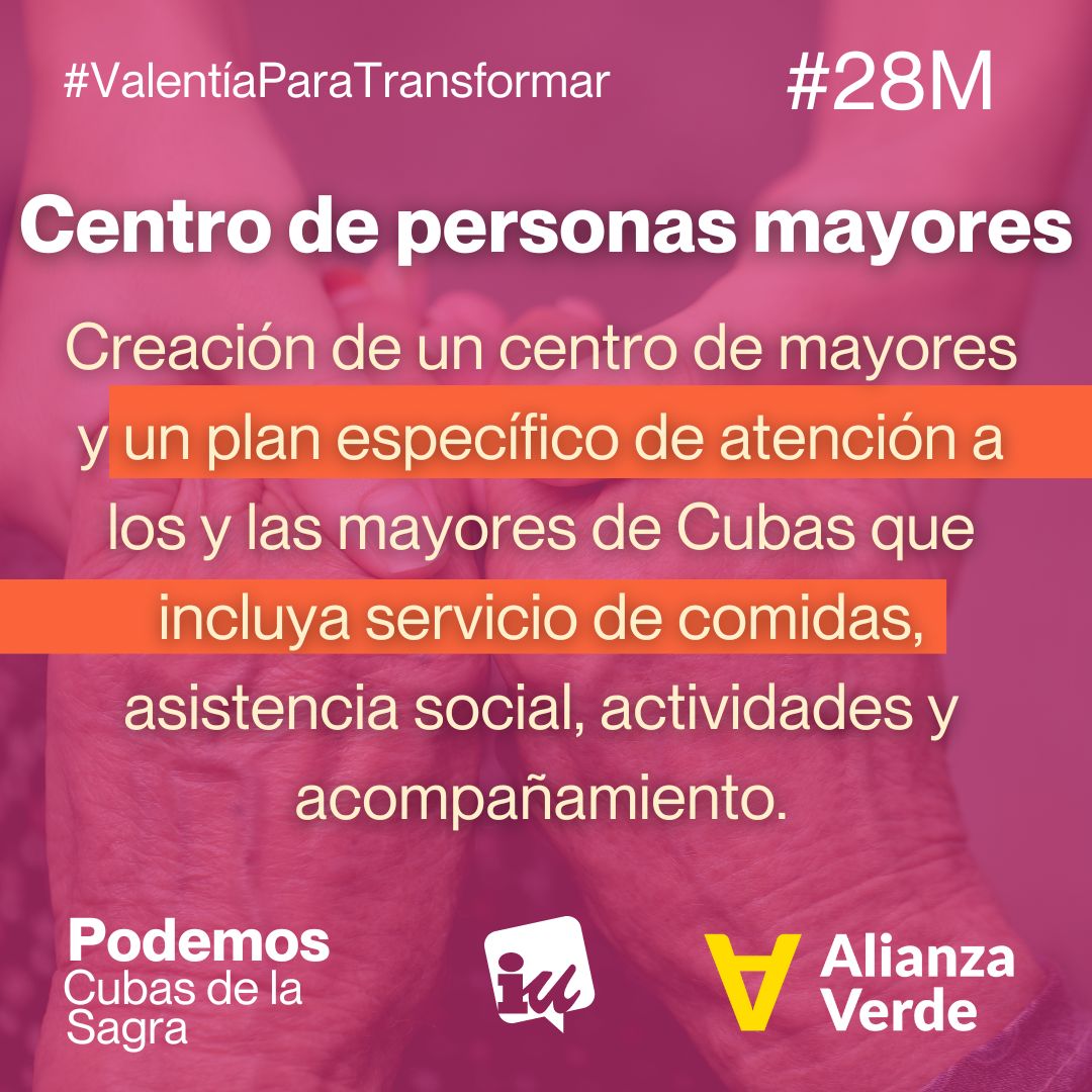 podemoscubassg's tweet photo. Nuestros mayores se merecen un centro de día donde hablar, bailar, descansar y también comer.
#valentiaparatransformar 
#CubasDeLaSagra https://t.co/c4ds1UGglX