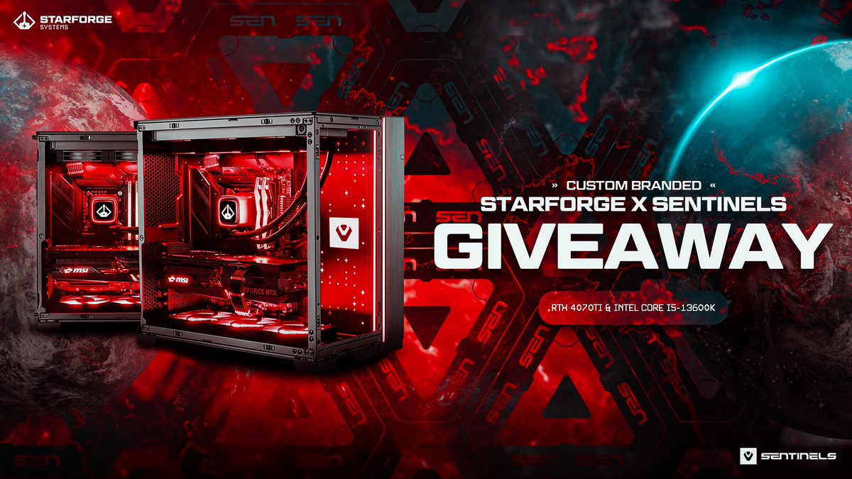 We're super excited to announce this PC giveaway with @StarforgePCs & @Sentinels! One person will win this RTX 4070Ti Gaming PC! To enter, perform these tasks via the link below: ❤️ RT + Like 👑 Follow @StarforgePCs, @Sentinels, @VastGG Enter Here: vast.link/Starforge-x-Se…