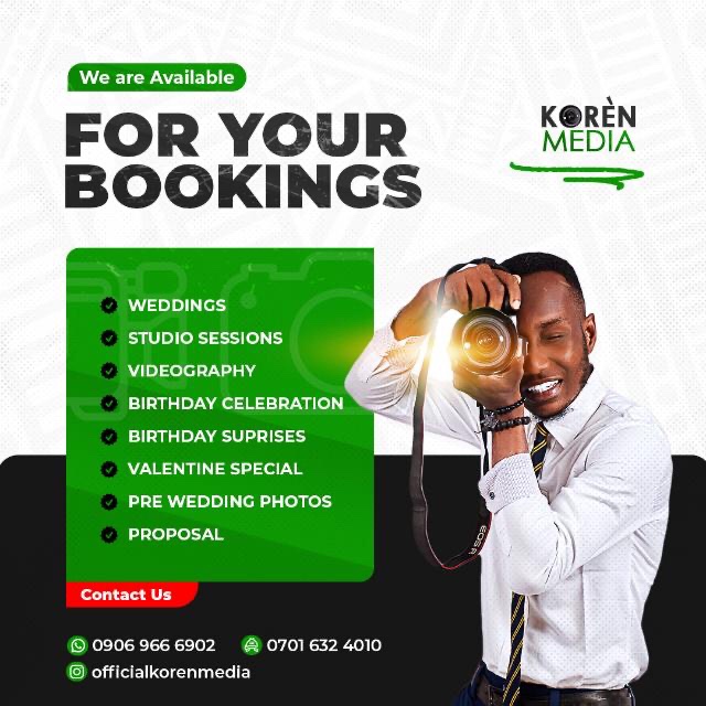 Oyinlayefa34837's tweet photo. We’re a Media Brand that Specialize in Event Coverage
#korenmedia #photography #weddingCoverage #eventcoverage #pictureportrait https://t.co/wiSEw4bFwd