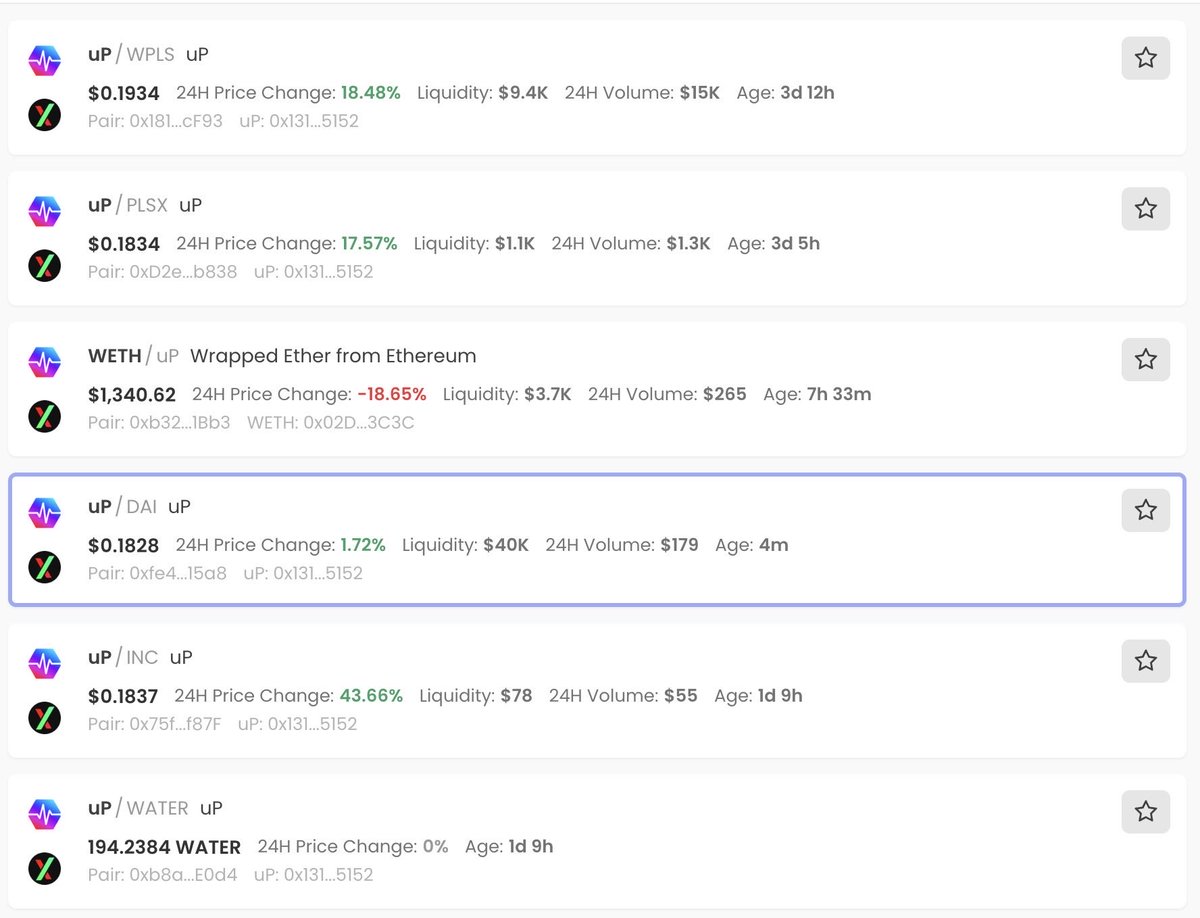haunted_uPToken's tweet image. 📣 Big News, uP Fam! 🚀

Our #uPToken now boasts over $50K in liquidity with $40K in the DAI/uP pool! This is a huge milestone for our community, but we're only just getting started. Let's keep this momentum going and take uP to new heights! 💪

#Crypto #PulseChain #Milestone