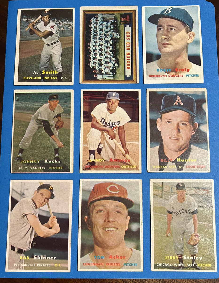 sportsguy_TO's tweet photo. Mail day brings me several 1954 and 1957 Topps for the set builds. Thank you for the great deal and the very cool freebies @WesPothington. One of the best guys to make deals with on this platform. That Sandy Amoros, my goodness 🤌🏼#54Topps #57Topps #SetBuilding #thehobby https://t.co/eQIq0OW00m