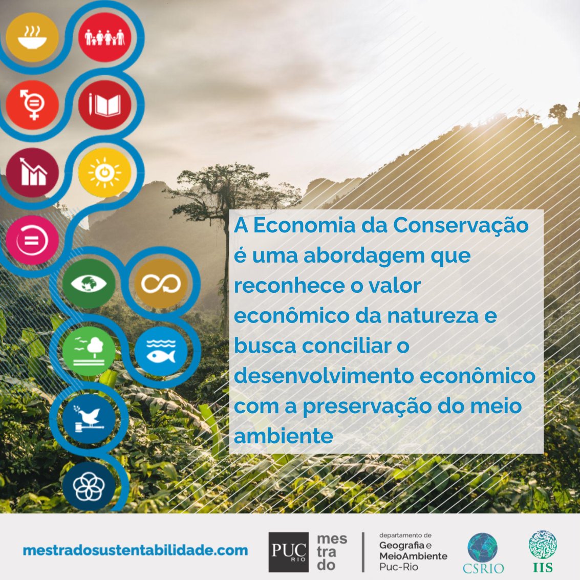 CSRio_Rio's tweet photo. A economia da conservação e restauração une conceitos econômicos e ambientais para alcançar soluções sustentáveis e viáveis. No Mestrado os alunos têm a oportunidade de aprofundar seus conhecimentos nessa área por meio de disciplinas teóricas e práticas. https://t.co/RKPDV9ymnc