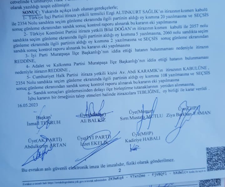 YunusBasaranTip's tweet photo. Muratpaşa ilçesi 2354 numaralı sandığa yaptığımız itiraz sonucu 20 oyumuzu geri aldık. Tek bir oyun dahi takipçisi olacağız! https://t.co/RjkYIapzq0