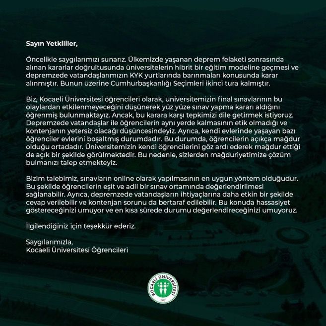 #kouonlinesınavistiyor 
<a href="/NuhZaferCanturk/">Prof. Dr. Nuh Zafer Cantürk</a> <a href="/ProfDrHulagu/">Sadettin HÜLAGÜ</a> <a href="/kou92official/">Kocaeli Üniversitesi</a>