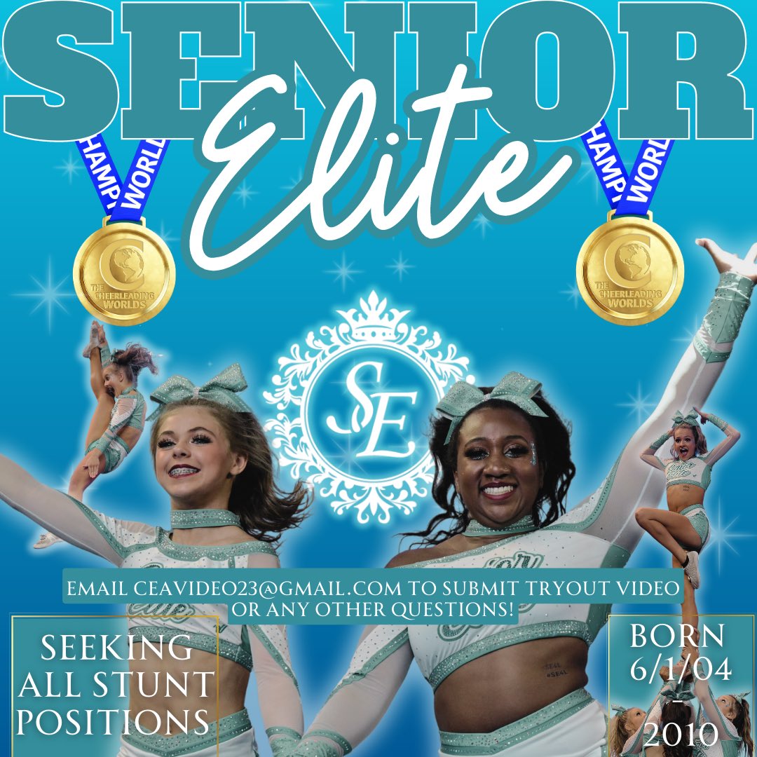Sisters, 
let’s do it again! 

👑 Seeking Athletes in All Stunt Positions!
👑 Must be born 6/1/04 - 2010 
💌 Email Ceavideo23@gmail.com to submit tryout or with any further questions!