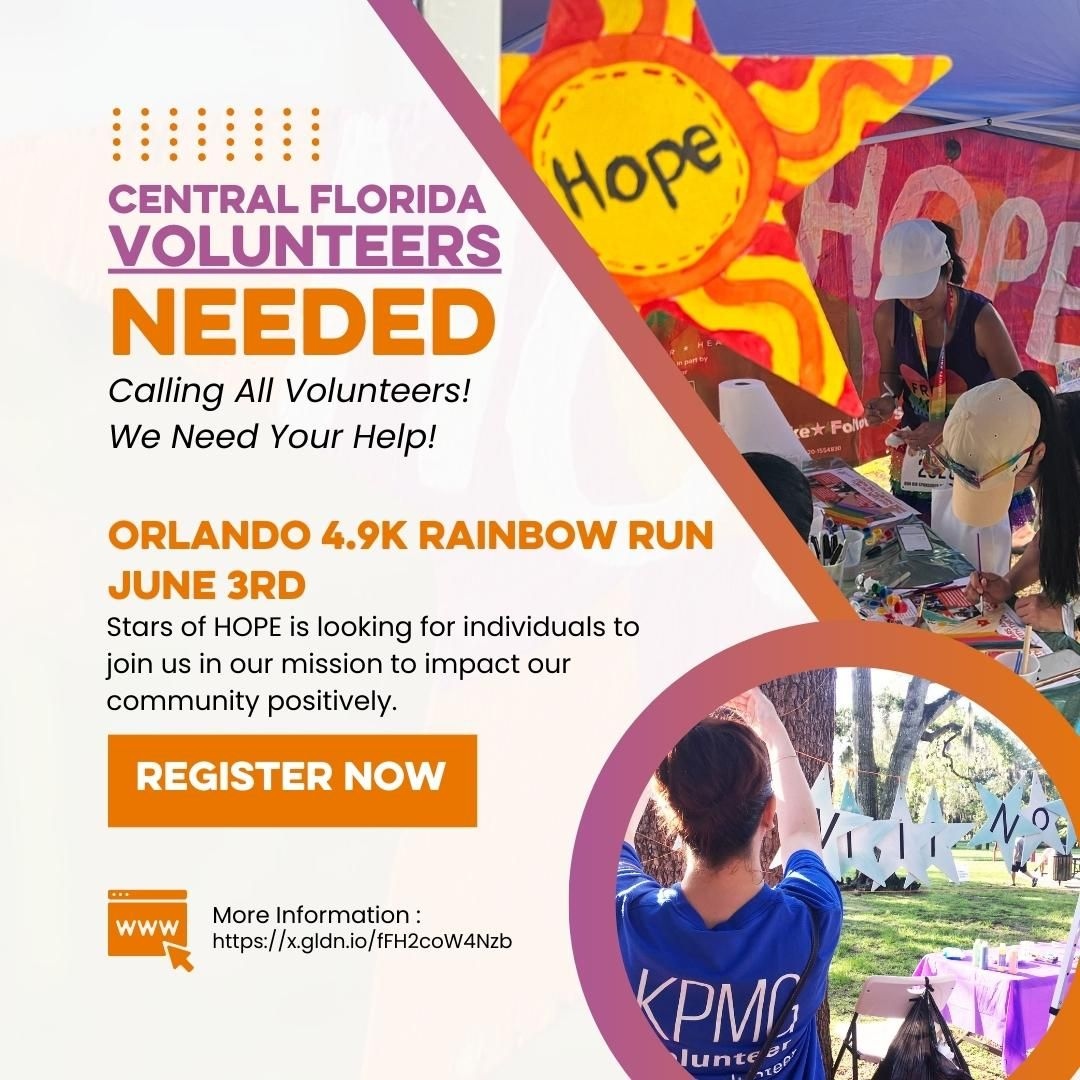 starsofhopeusa's tweet photo. Join our Stars of HOPE project at the Orlando Rainbow 4.9k Run and Walk. ๐จโจ ๐ Let's spread hope, compassion, and unity through art. Sign up today! #StarsOfHOPE #VolunteerOpportunity #SpreadHope #Unity #ArtForChange #LoveConquersHate
โจ Sign up here: https://t.co/4CFBZCeOeJ https://t.co/dK9le5LICA