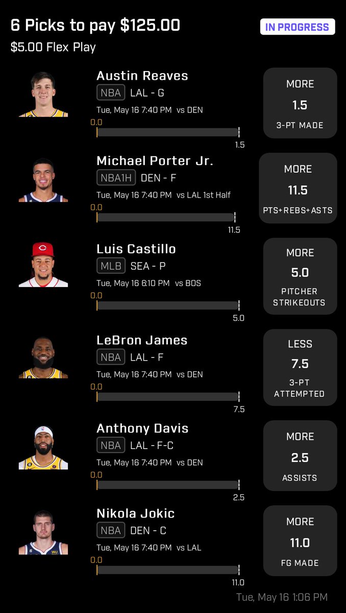 MY TOP 6 PLAYS FOR TONIGHT 
LIKE =TAILING 
MIX AND MATCH 🧼
$Mvch0bandz ✅
GOOOD LUCK ! 🙏🏾
#nba  #prizepicknba #mlb #mixandmatch #prizepickslocks #prizepicksmlb
Use my personal link to get a 100% deposit Bonus ! app.prizepicks.com/sign-up?invite…