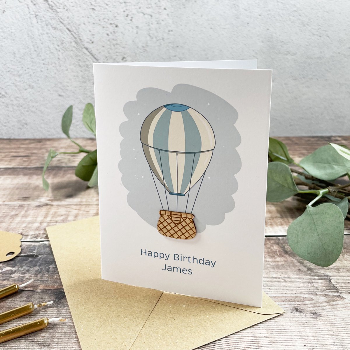 AlteredChic's tweet image. Have you seen our personalised illustrated cards? Each one has a little wooden detail to make the card more fun! In the photo above is our hot air balloon card. The balloon &amp;amp; sky is illustrated with a wooden basket with engraved details. You can chose any name to be printed on th