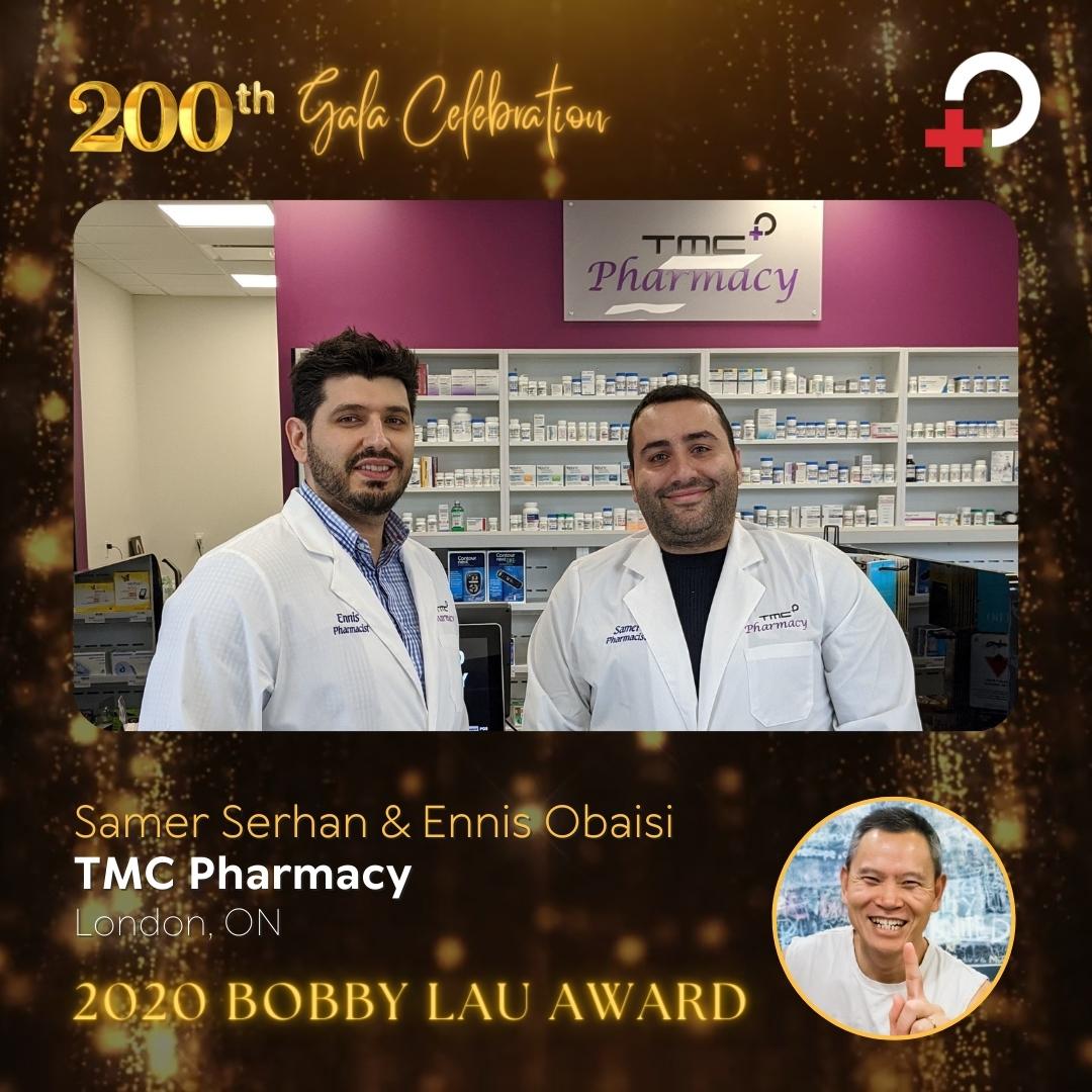 We recently had a chance to highlight some of our previous Bobby Lau Pharmacy of the Year winners at our 200th Pharmacy Gala, including 2020's winner TMC Pharmacy in London, ON! Congrats to Samer, Ennis &amp; the team! #Wholehealth200
