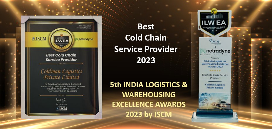 #BestColdChainServiceProvider2023

Coldman Logistics Pvt Ltd has been awarded as "Best Cold Chain Service Provider" at the 5th INDIA LOGISTICS &amp; WAREHOUSING EXCELLENCE AWARDS 2023 at Mumbai on 13th May 2023. 

#ColdChainLogistics #ThankYou #AwardWinner