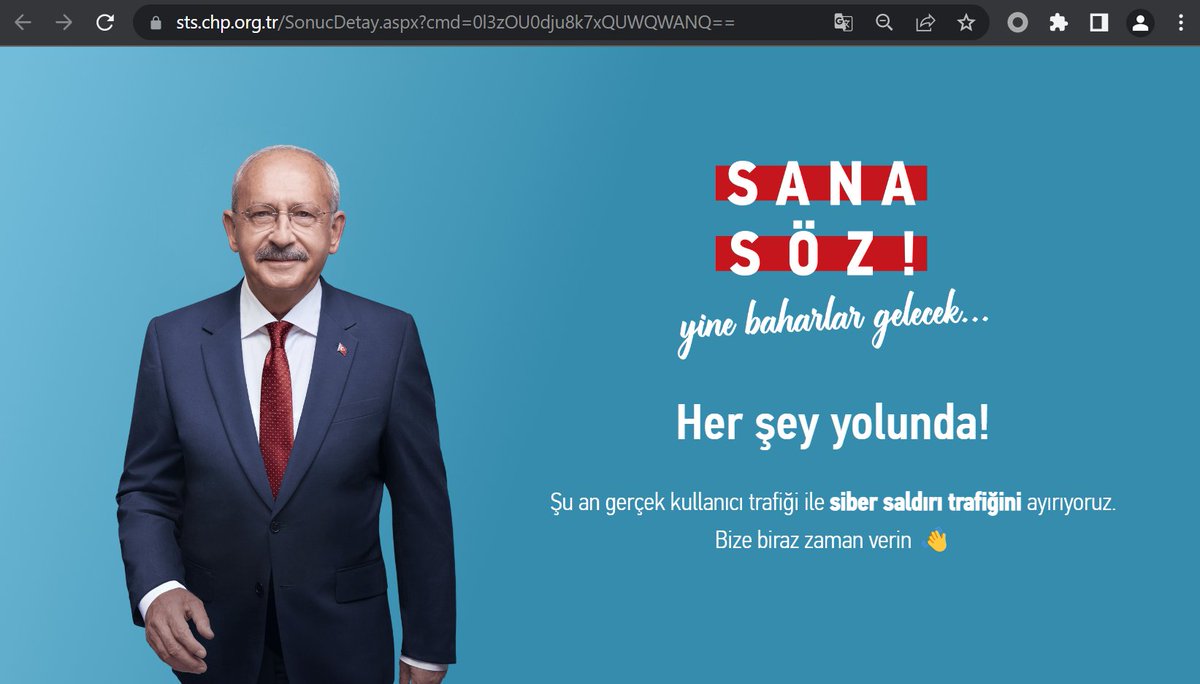 ℹ️ Note: #Turkey opposition party CHP's election monitoring site is experiencing a cyber attack amid allegations of vote rigging and disputed results. resulting in downtime; incident not related to country-level internet disruptions or filtering