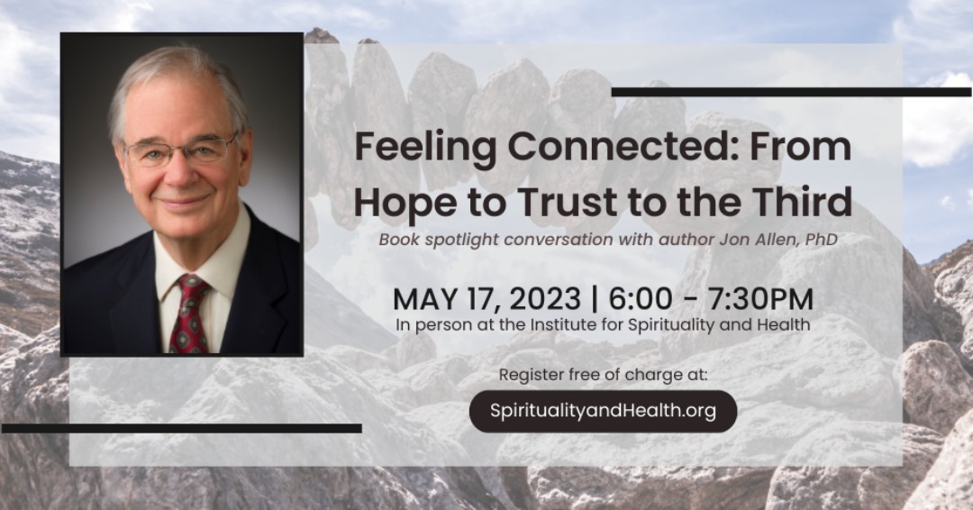 Join us in person as Dr. Jon Allen and our Director of Programs, Cyrus Wirls, discuss these concepts of the Third and the realm of spirituality.

spiritualityandhealth.org/events/allen

#ishtmc #thethird #spirituality #connection