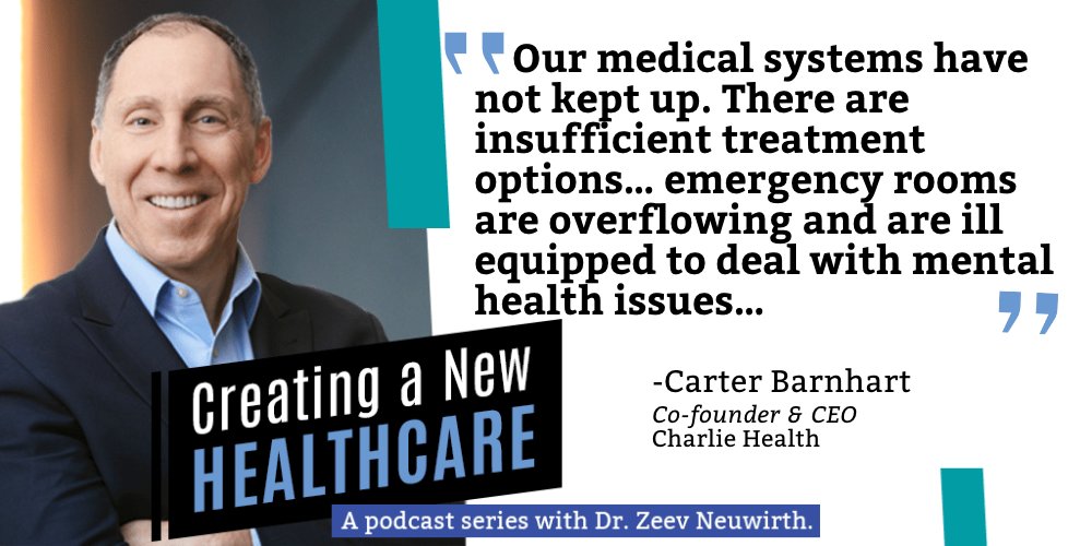 New episode tomorrow with Charlie Health CEO, Carter Barnhart, goes live tomorrow: creatinganewhealthcare.com. Hear how Carter and the team at Charlie Health are making strides to improve care for #mentalhealth before it's too late. #creatinganewhealthcare