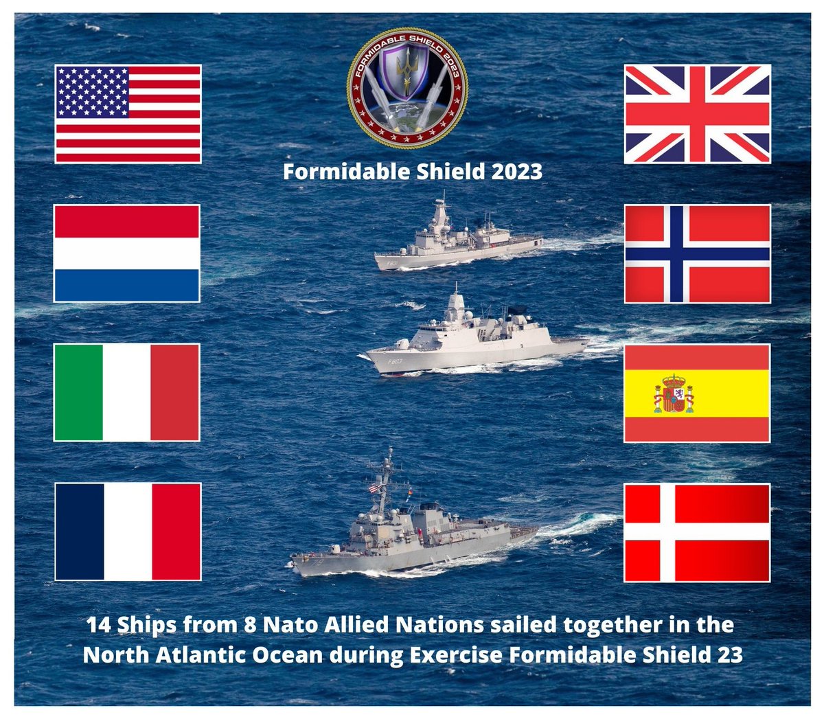 14 Ships from 8 Nato Allied Nations sailed together in the North Atlantic during Exercise Formidable Shield 23.
Photo's via : @SurfaceWarriors , @NATO_MARCOM , @COM_SNMG1 , @kon_marine , @wilco_faber , @Jaringma , @navyboy68 , @MarcoNaron