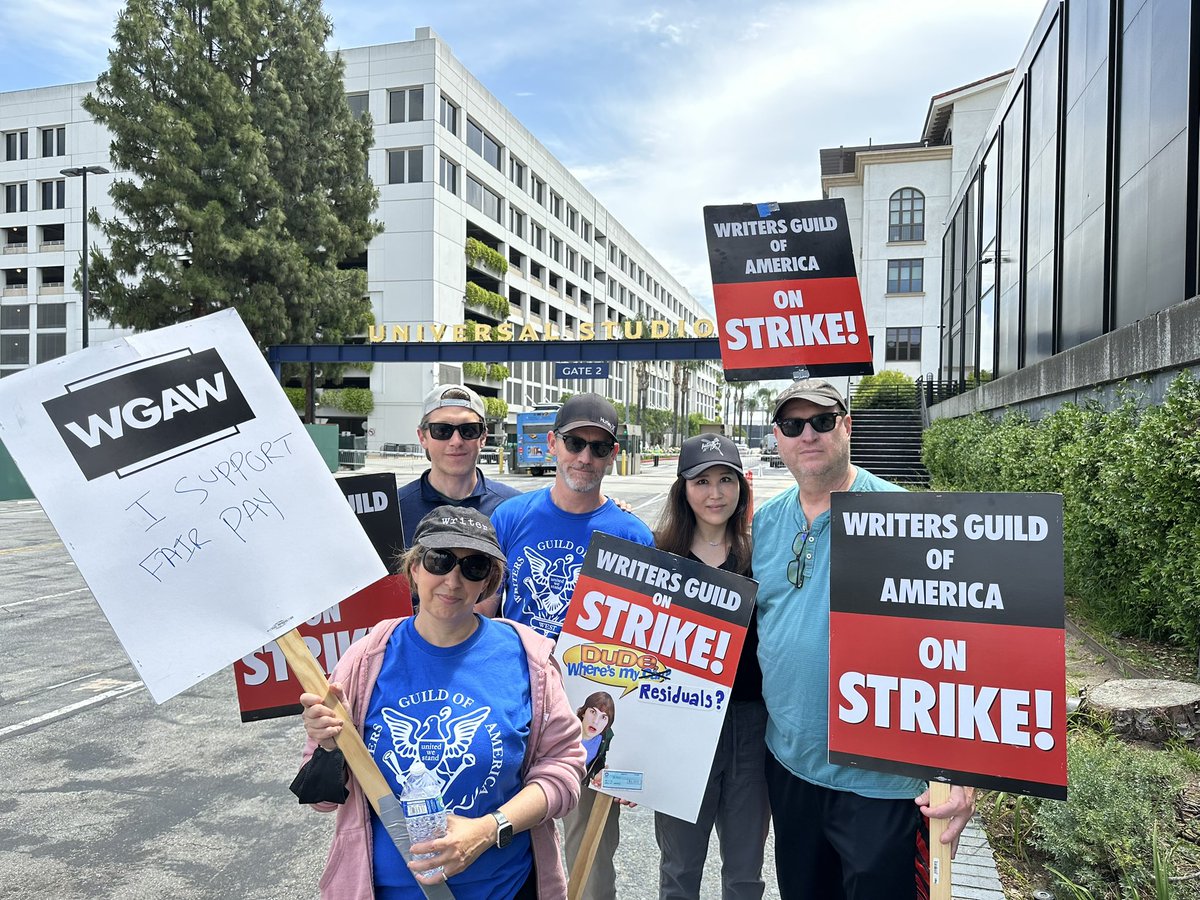 A partial <a href="/TheTimelessRoom/">Timeless Writers</a> reunion on the picket line at NBC/Universal today as I joined Arika Mittman, Kent Rotherham, Matt Whitney and Lana Cho as we prepare to jump into the Lifeboat and right the past wrongs done to WGA writers. #Clockblockers