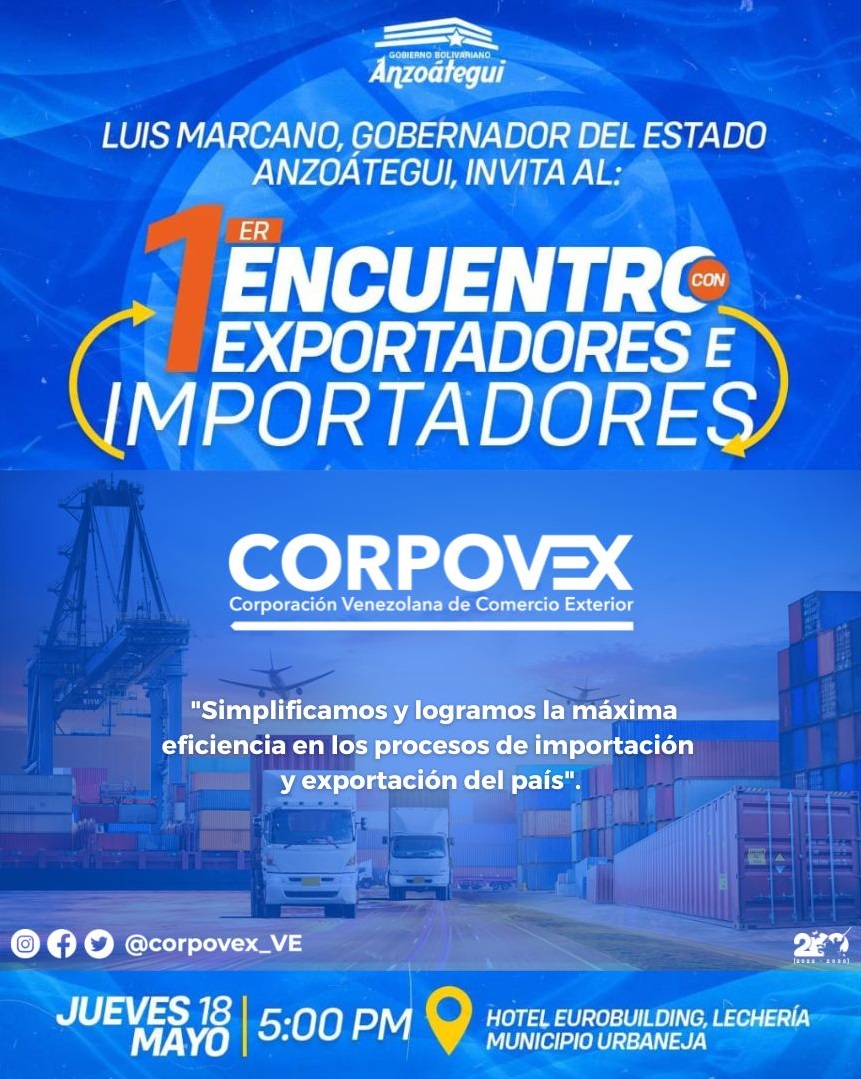 corpovex_VE's tweet photo. Corpovex dice presente en el 1er Encuentro con Exportadores e Importadores organizado por la gestión de @luismarcano, @anzoateguigob. Desde nuestra Corporación simplificamos y logramos la máxima eficiencia en los procesos de importación y exportación del país. 

#LeerDescoloniza https://t.co/CKFw5RavDy