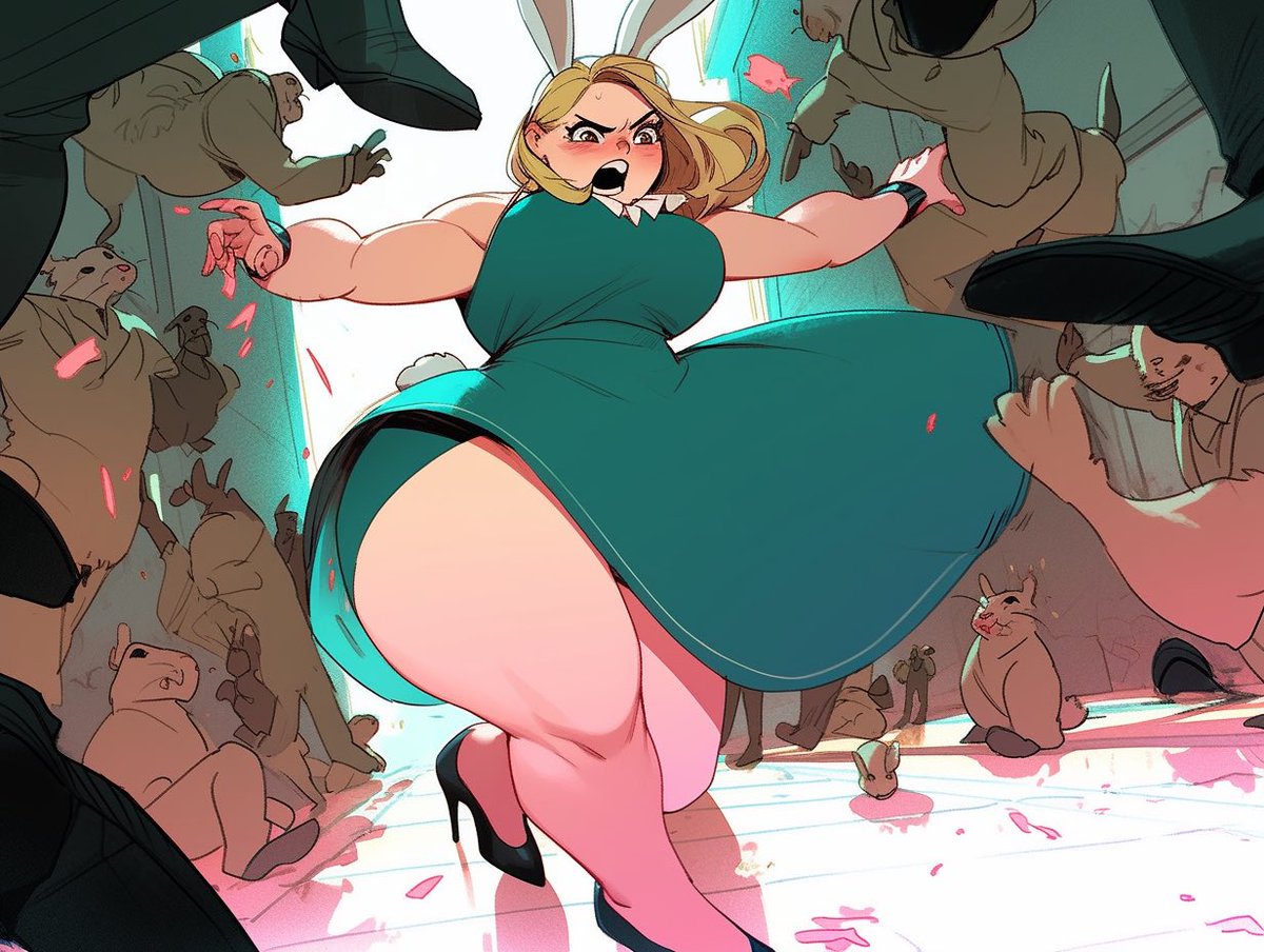 bubblepunkhq's tweet photo. Bunny Mayhem! The heroine you never knew you needed. Fighting the bad guys, hopping from fight to stage!
#bunnygirl #comic #bubblepunk #oc #graphicnovel #aiart #mj https://t.co/tAzaNcpLzk