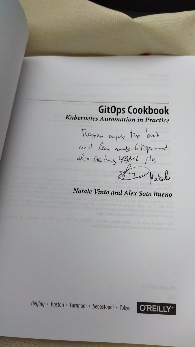Achievement unlocked!!!🔓
I got my signed copy of the amazing GitOps Cookbook by <a href="/natalevinto/">Natale Vinto ☮️ | @natalevinto@mastodon.uno</a> and <a href="/alexsotob/">Alex Soto ☮️⚛️ 🏳️‍🌈💉💉💉</a>. Thank you so much! You rock!
