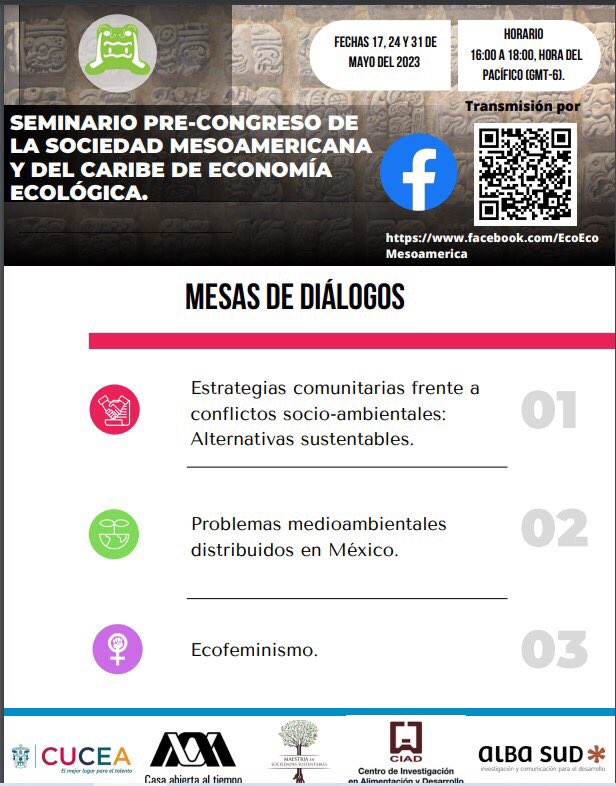 msociedades's tweet photo. Extendemos la invitación al Seminario Pre Congreso de Economía Ecológica de la Mesoamérica. ¡No te las pierdas!

📅 17, 24 y 31 de mayo del 2023 | ⏰ 16:00 a 18:00 hrs. (México) | 📡 FB Live Sociedad Mesoamericana y del Caribe de Economía Ecológica  

#Conflictossocioambientales https://t.co/SC6bOlTVYz
